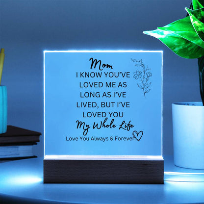 ELEGANT ARYLIC PLAQUE FOR MOM FROM SON OR DAUGHTER FOR MOTHERS DAY OR JUST SAY I  LOVE YOU