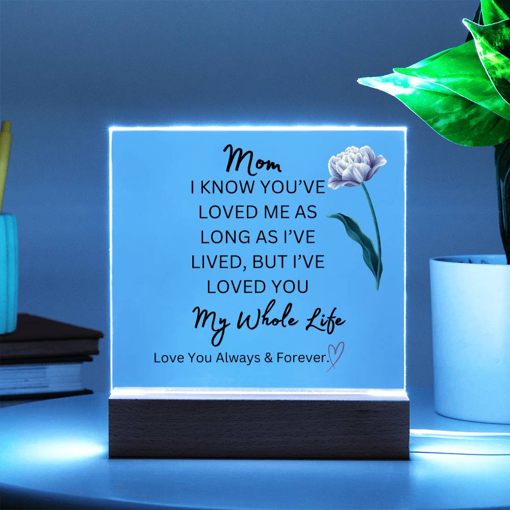 ELEGANT ARYLIC PLAQUE FOR MOM FROM SON OR DAUGHTER FOR MOTHERS DAY OR JUST SAY I  LOVE YOU