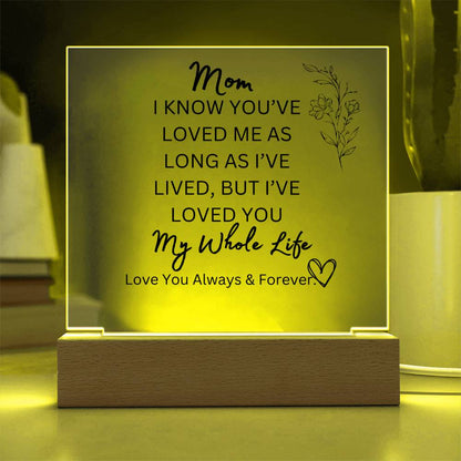 ELEGANT ARYLIC PLAQUE FOR MOM FROM SON OR DAUGHTER FOR MOTHERS DAY OR JUST SAY I  LOVE YOU