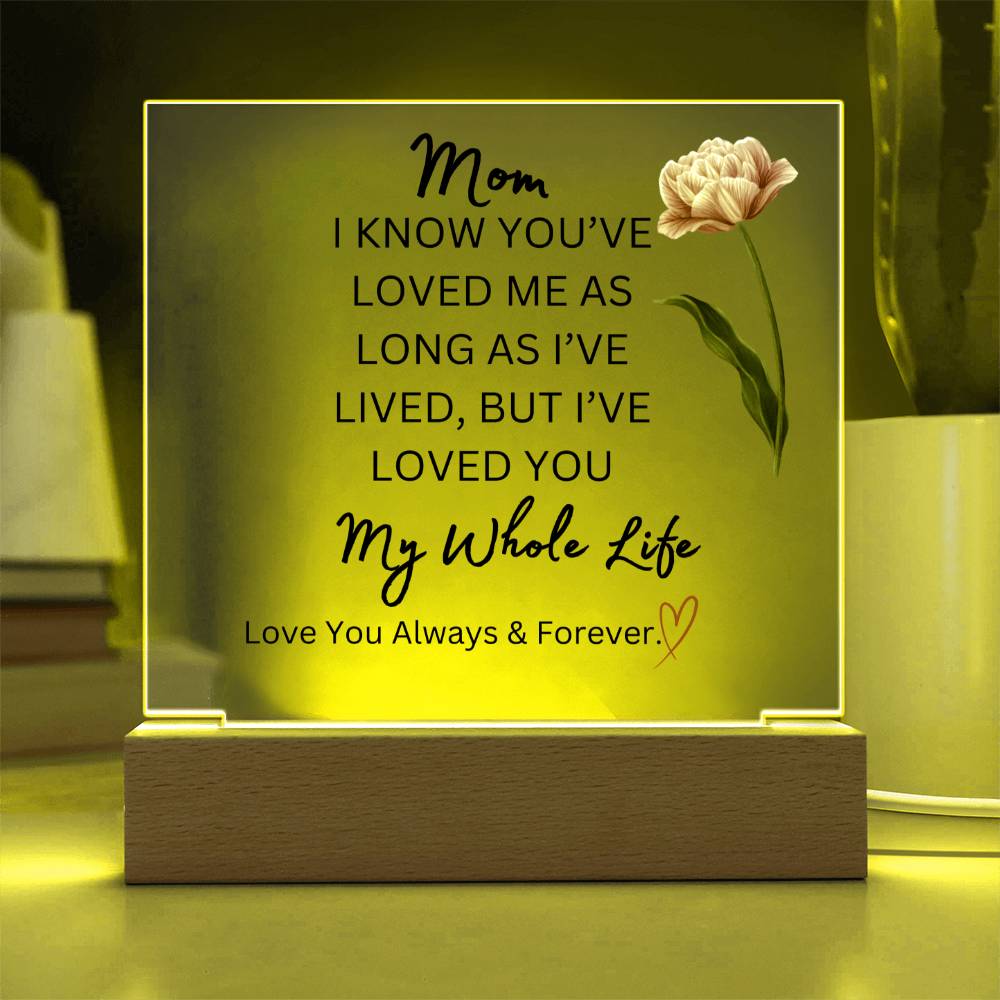 ELEGANT ARYLIC PLAQUE FOR MOM FROM SON OR DAUGHTER FOR MOTHERS DAY OR JUST SAY I  LOVE YOU