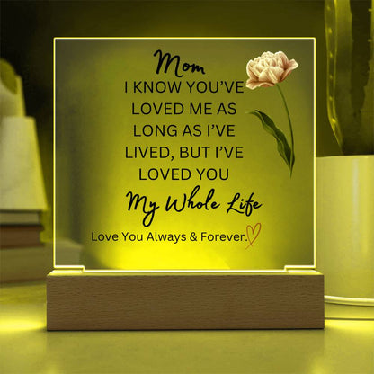ELEGANT ARYLIC PLAQUE FOR MOM FROM SON OR DAUGHTER FOR MOTHERS DAY OR JUST SAY I  LOVE YOU