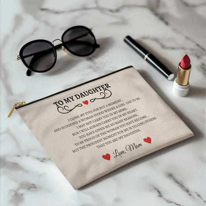 Daughter Gift From Mom, To My Daughter Makeup Cosmetic Bag, Birthday Graduation Gif,t For Daughter Wedding Gift ,Adult Daughter Gift, Travel Toiletry Bag, Daughter Bridal Shower Gift Make Up Pouch