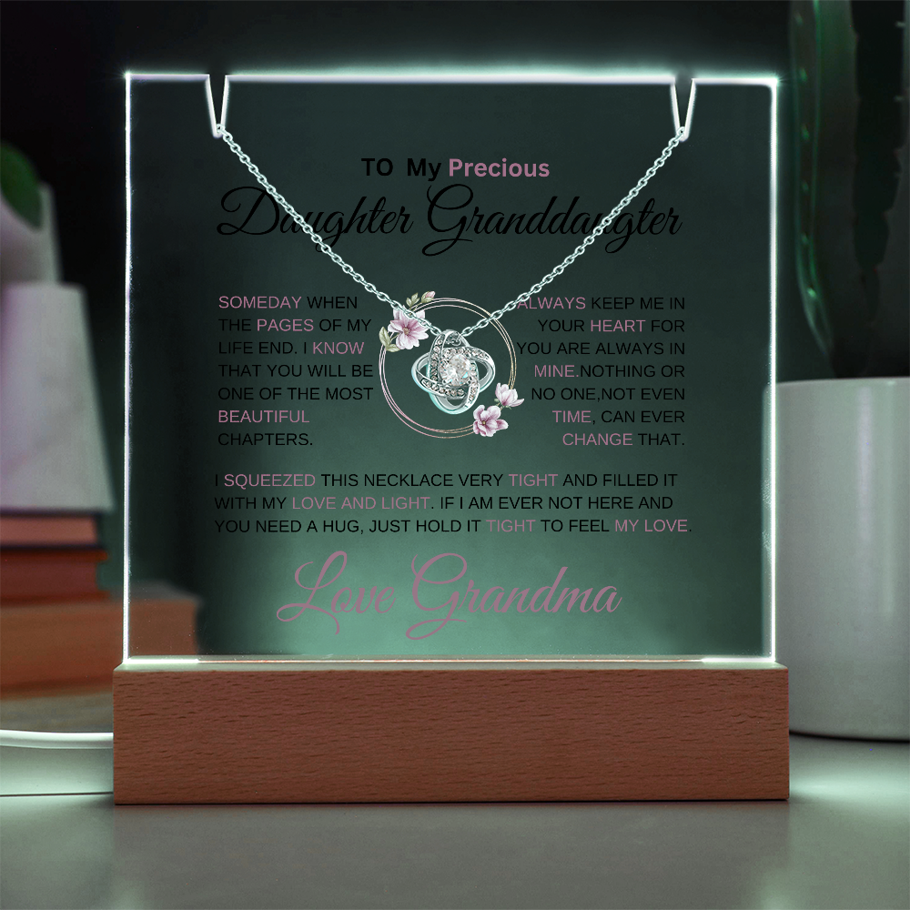 To My Daughter - Love Knot Necklace with acrylic Plaque