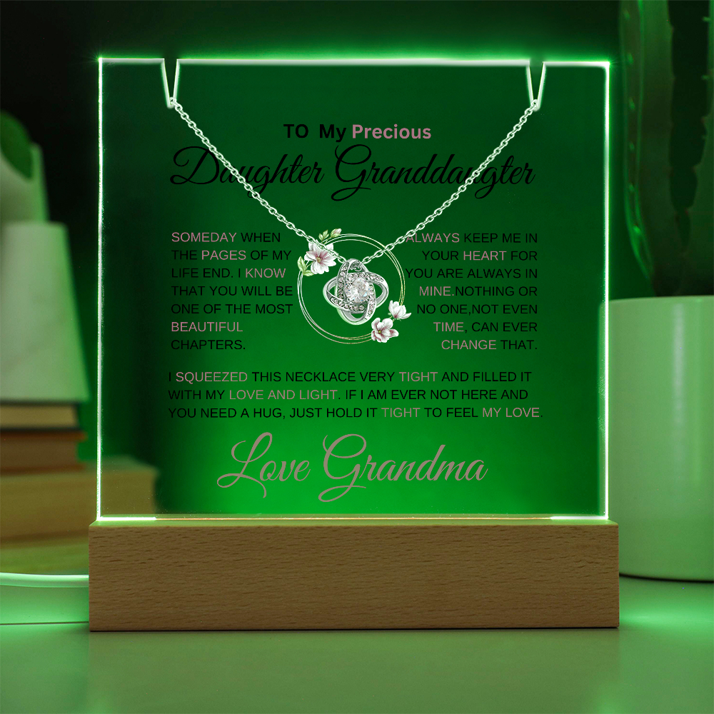 To My Daughter - Love Knot Necklace with acrylic Plaque