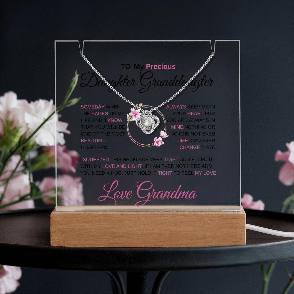 To My Daughter - Love Knot Necklace with acrylic Plaque