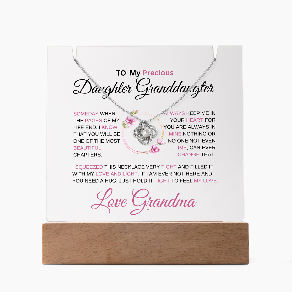 To My Daughter - Love Knot Necklace with acrylic Plaque