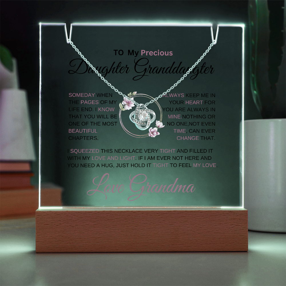 To My Daughter - Love Knot Necklace with acrylic Plaque