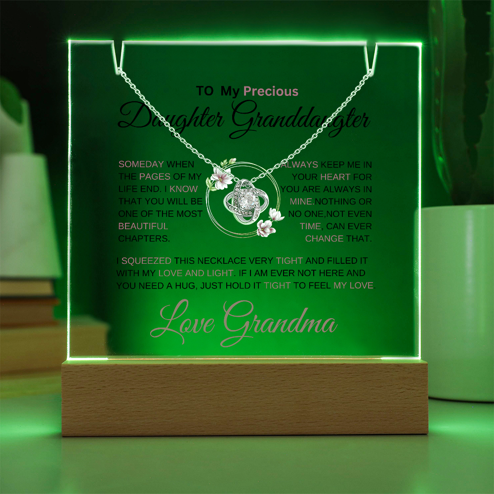 To My Daughter - Love Knot Necklace with acrylic Plaque