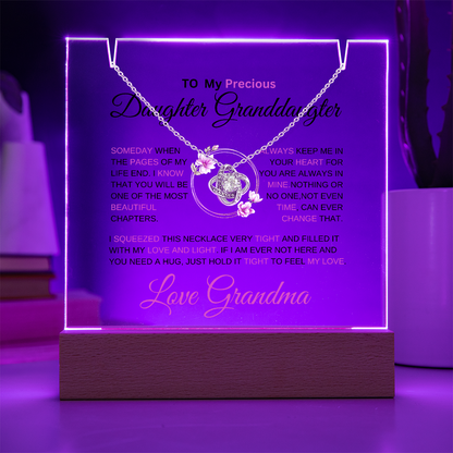 To My Daughter - Love Knot Necklace with acrylic Plaque