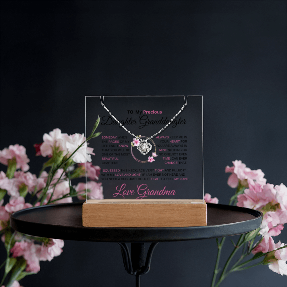 To My Daughter - Love Knot Necklace with acrylic Plaque