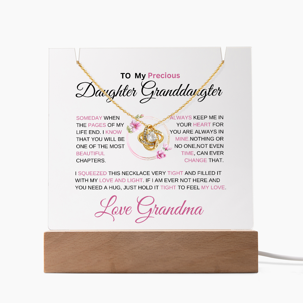 To My Daughter - Love Knot Necklace with acrylic Plaque