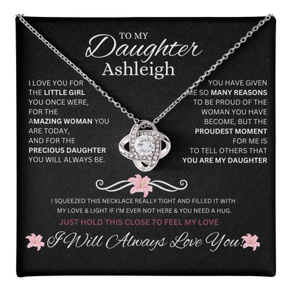 TO MY DAUGHTER, I WILL ALWAYS LOVE YOU! Love Knot Necklace (Yellow & White Gold)